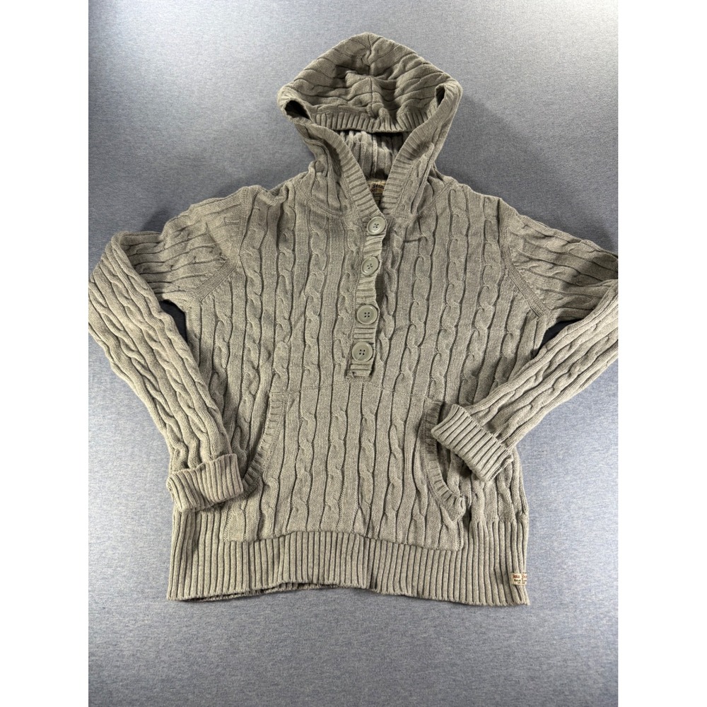 Polo Jeans Ralph Lauren Womens L Gray Cable Knit Hooded Sweater Vintage Y2K 1967
